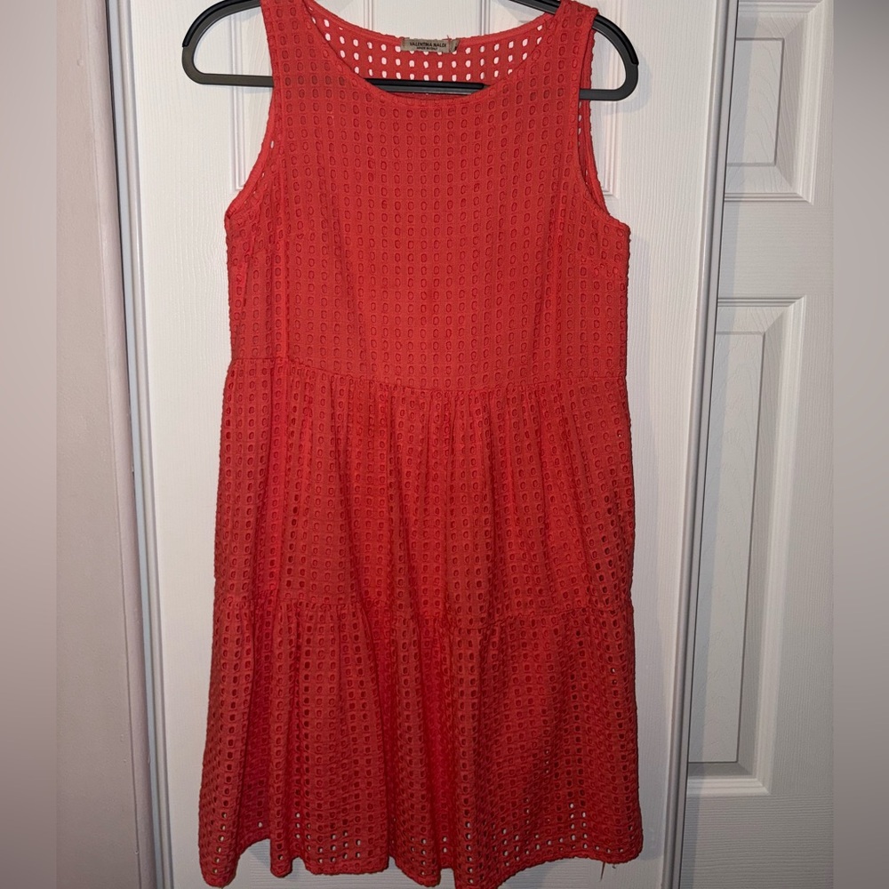 Valentina Coral Sleeveless Crew Neck Midi Sun Dress